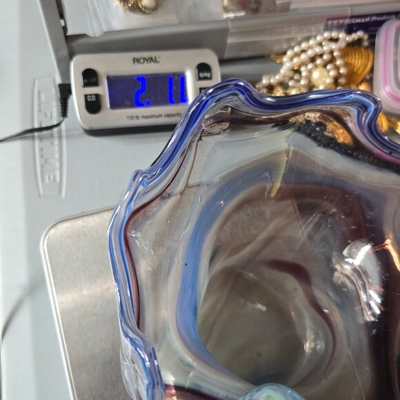 VTG Sooner Hand-Blown Art Glass Swan Bowl 10" Blue Stretch Sculpture Ozark - Picture 13 of 13